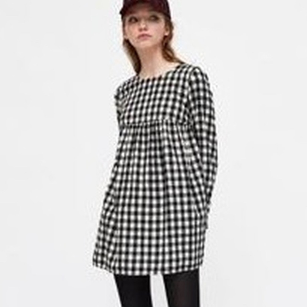 Zara trafaluc plaid romper dress black and white